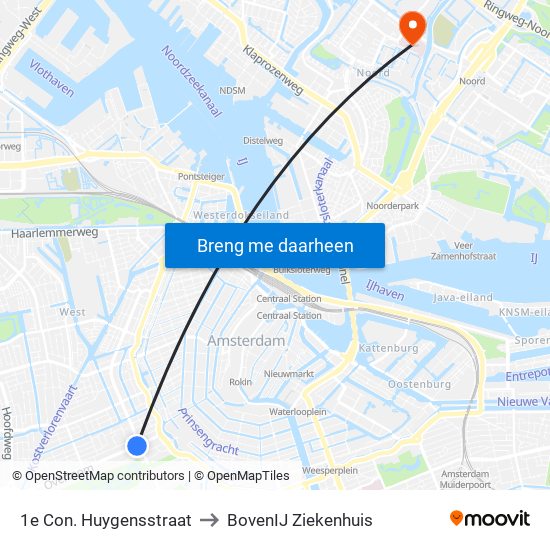 1e Con. Huygensstraat to BovenIJ Ziekenhuis map
