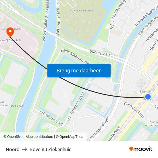 Noord to BovenIJ Ziekenhuis map