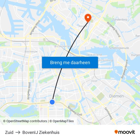 Zuid to BovenIJ Ziekenhuis map