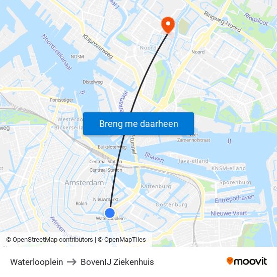 Waterlooplein to BovenIJ Ziekenhuis map