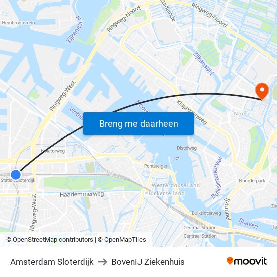 Amsterdam Sloterdijk to BovenIJ Ziekenhuis map