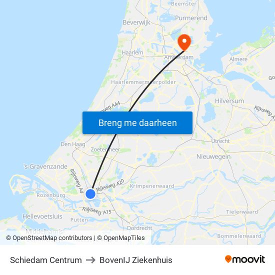 Schiedam Centrum to BovenIJ Ziekenhuis map