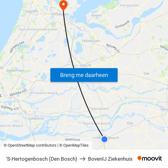'S-Hertogenbosch (Den Bosch) to BovenIJ Ziekenhuis map
