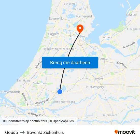 Gouda to BovenIJ Ziekenhuis map