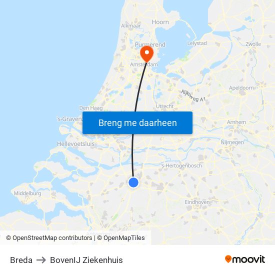 Breda to BovenIJ Ziekenhuis map