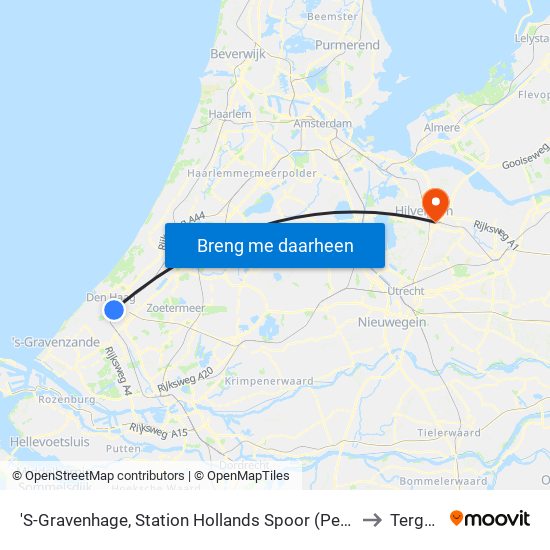'S-Gravenhage, Station Hollands Spoor (Perron A) to Tergooi map