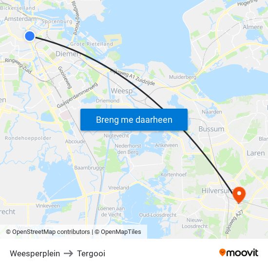 Weesperplein to Tergooi map