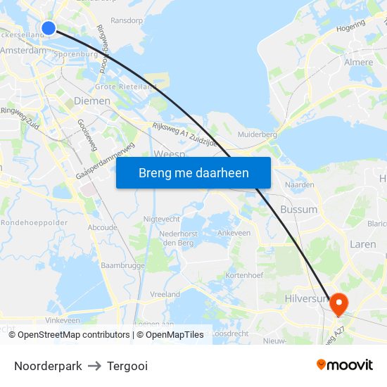 Noorderpark to Tergooi map