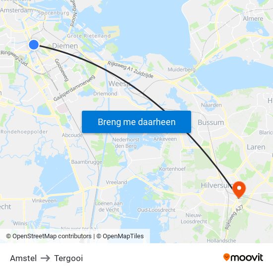 Amstel to Tergooi map