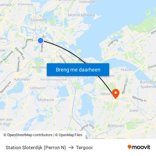 Station Sloterdijk (Perron N) to Tergooi map