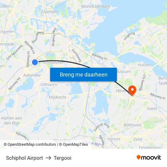 Schiphol Airport to Tergooi map