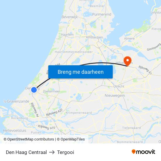 Den Haag Centraal to Tergooi map