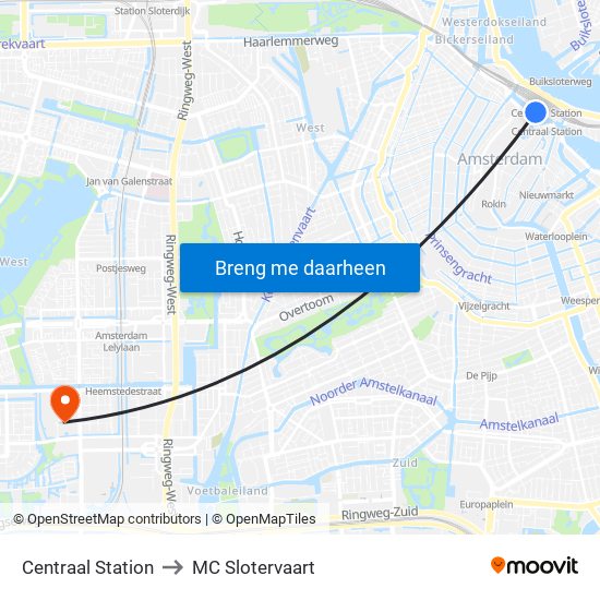 Centraal Station to MC Slotervaart map