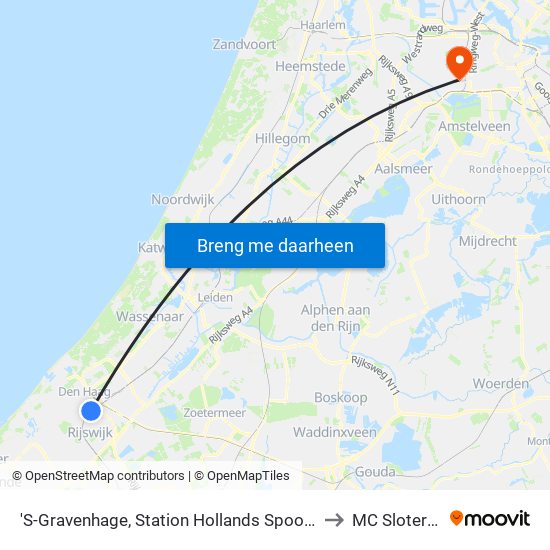 'S-Gravenhage, Station Hollands Spoor (Perron A) to MC Slotervaart map