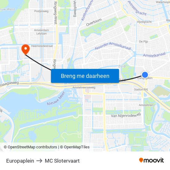 Europaplein to MC Slotervaart map