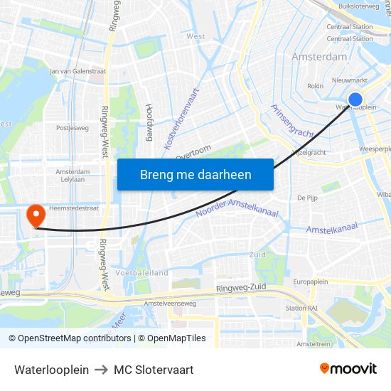 Waterlooplein to MC Slotervaart map