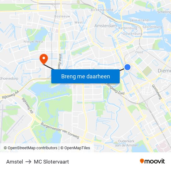 Amstel to MC Slotervaart map