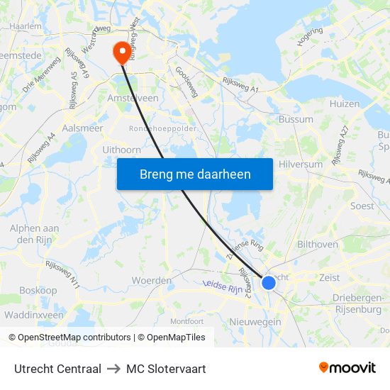 Utrecht Centraal to MC Slotervaart map