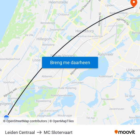 Leiden Centraal to MC Slotervaart map