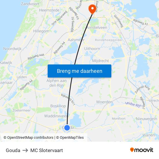 Gouda to MC Slotervaart map