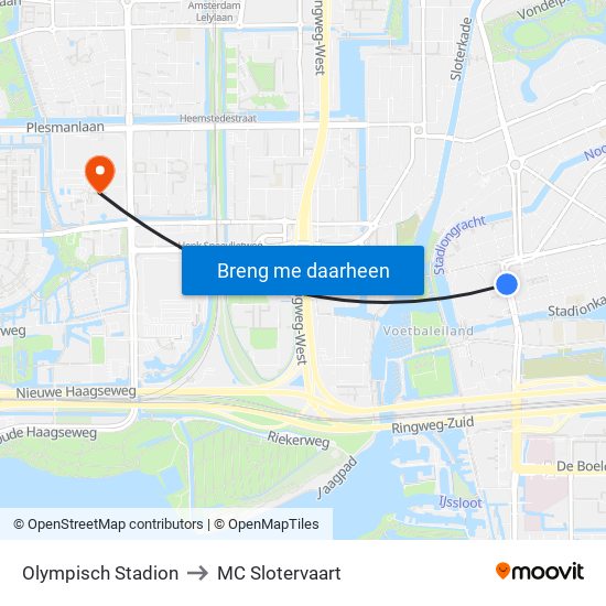 Olympisch Stadion to MC Slotervaart map