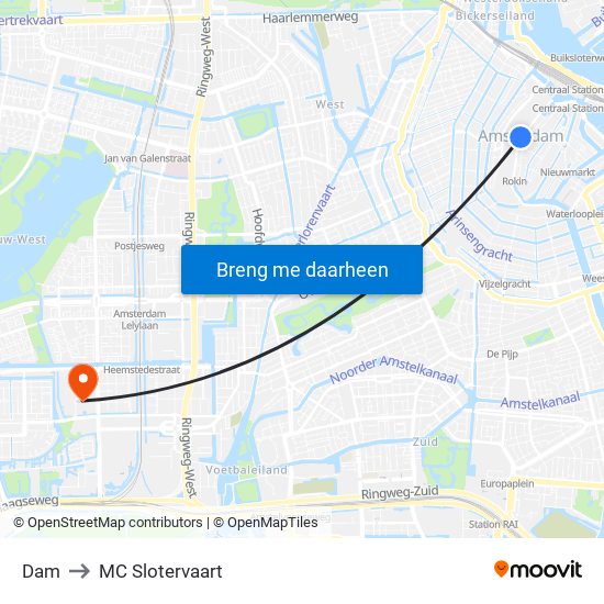 Dam to MC Slotervaart map