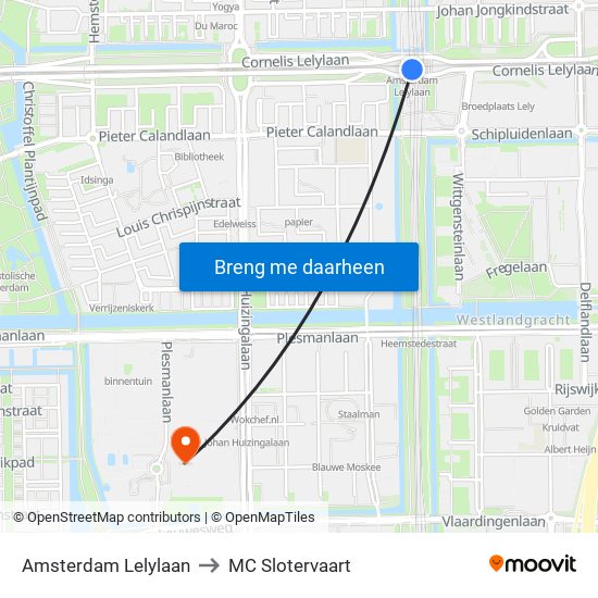Amsterdam Lelylaan to MC Slotervaart map