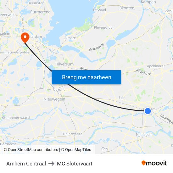 Arnhem Centraal to MC Slotervaart map