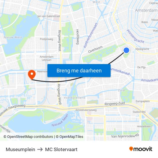 Museumplein to MC Slotervaart map