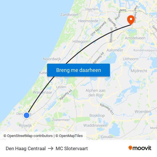 Den Haag Centraal to MC Slotervaart map