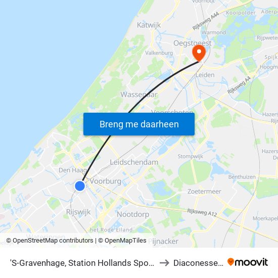 'S-Gravenhage, Station Hollands Spoor (Perron A) to Diaconessenhuis map