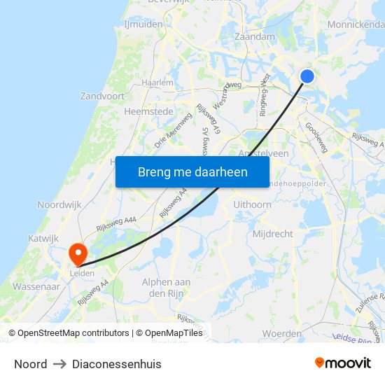 Noord to Diaconessenhuis map