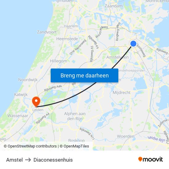 Amstel to Diaconessenhuis map