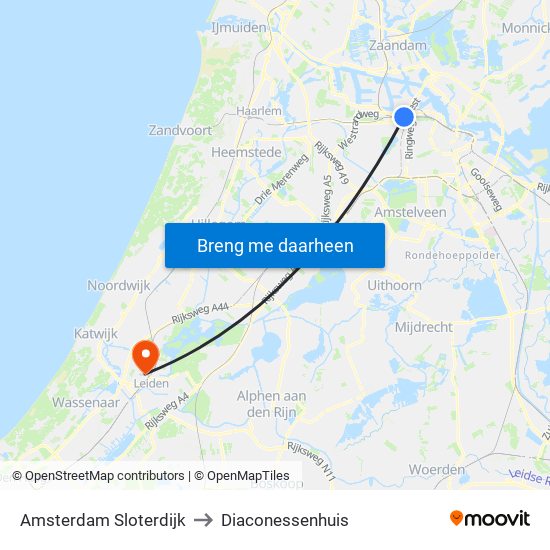 Amsterdam Sloterdijk to Diaconessenhuis map