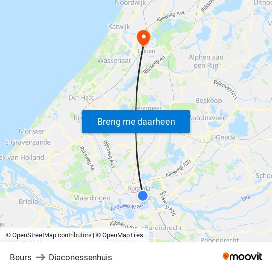 Beurs to Diaconessenhuis map