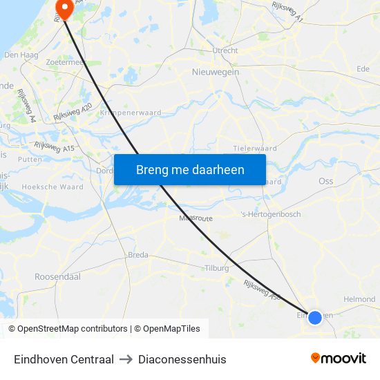 Eindhoven Centraal to Diaconessenhuis map