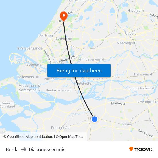 Breda to Diaconessenhuis map