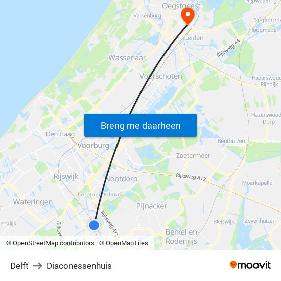 Delft to Diaconessenhuis map