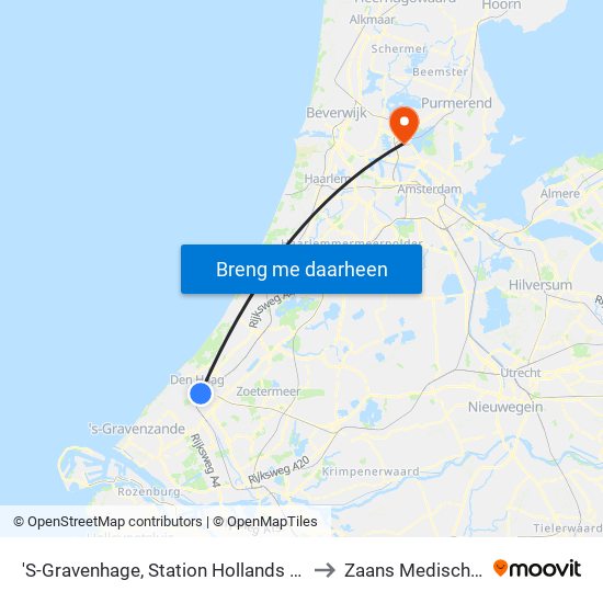 'S-Gravenhage, Station Hollands Spoor (Perron A) to Zaans Medisch Centrum map