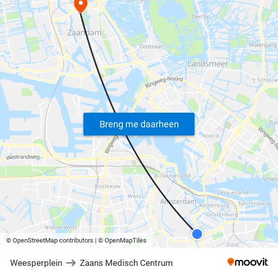 Weesperplein to Zaans Medisch Centrum map