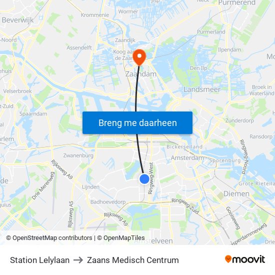 Station Lelylaan to Zaans Medisch Centrum map