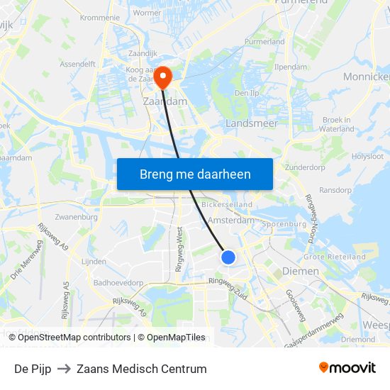 De Pijp to Zaans Medisch Centrum map