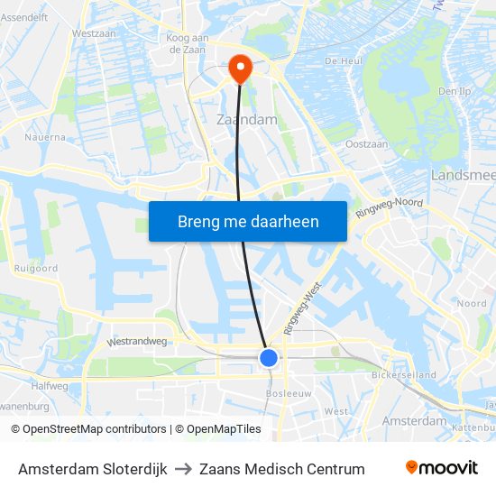 Amsterdam Sloterdijk to Zaans Medisch Centrum map