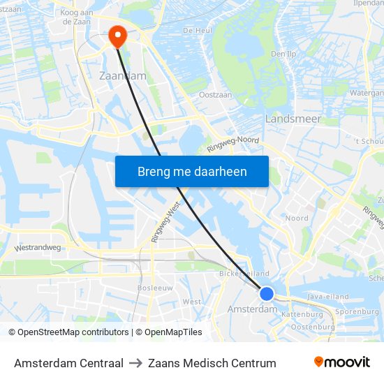 Amsterdam Centraal to Zaans Medisch Centrum map