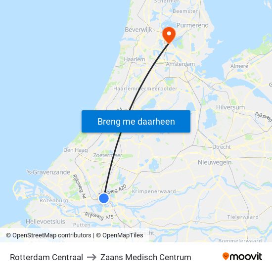 Rotterdam Centraal to Zaans Medisch Centrum map