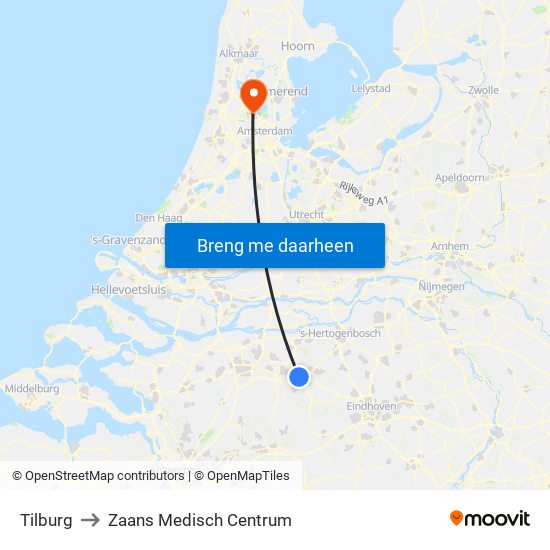 Tilburg to Zaans Medisch Centrum map