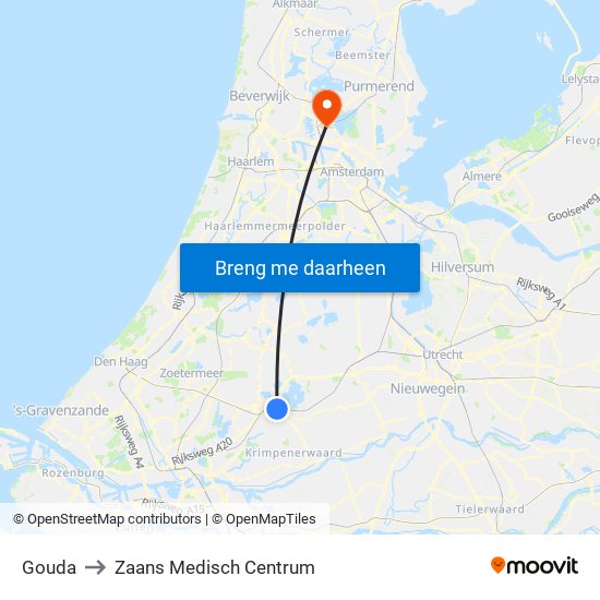 Gouda to Zaans Medisch Centrum map