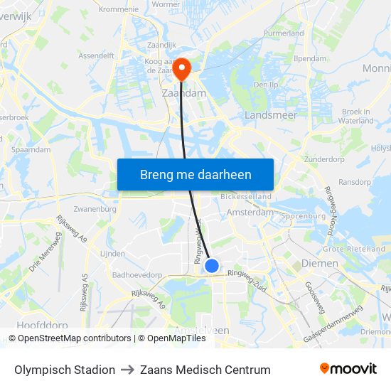 Olympisch Stadion to Zaans Medisch Centrum map