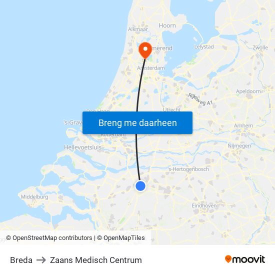 Breda to Zaans Medisch Centrum map