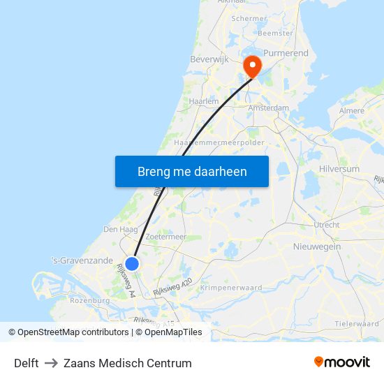 Delft to Zaans Medisch Centrum map